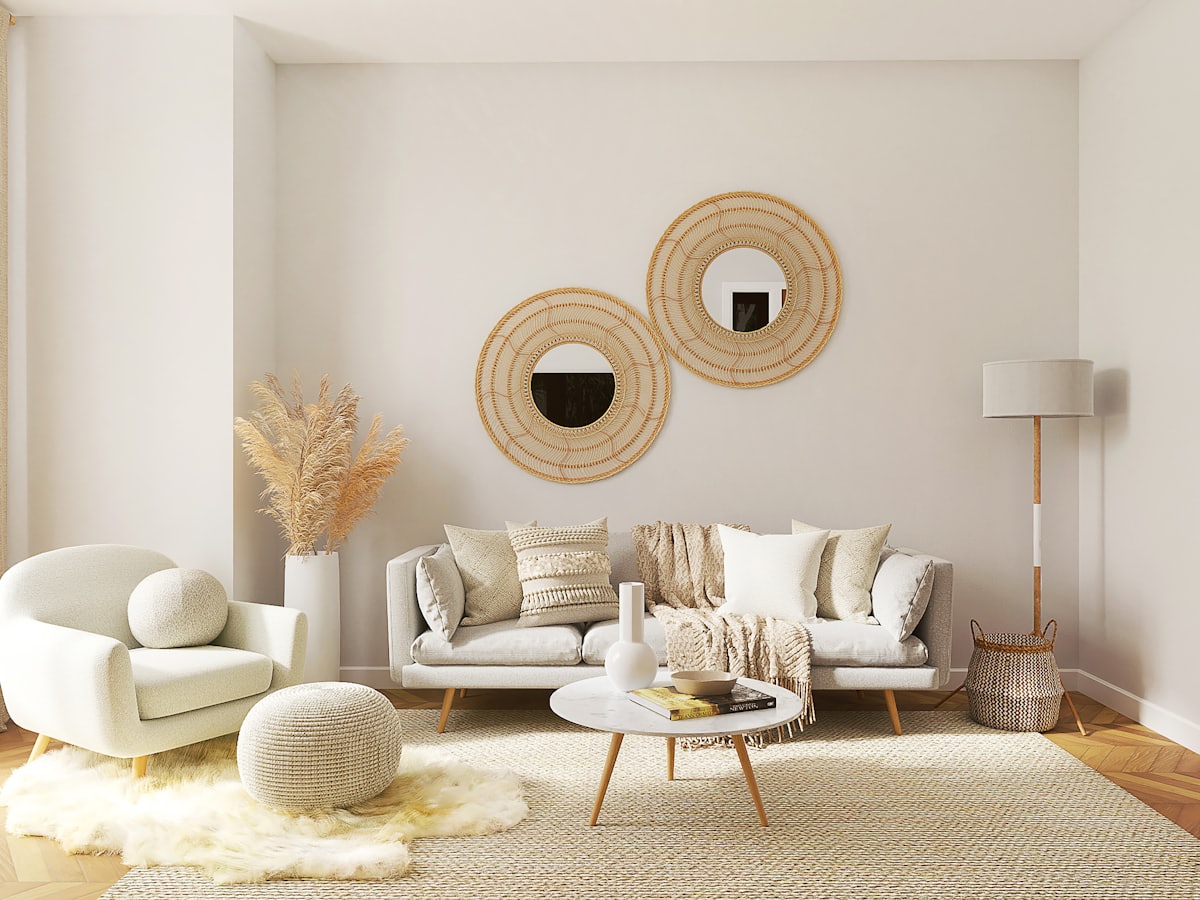 Minimal room with a single sofa, one table, and large empty floor area